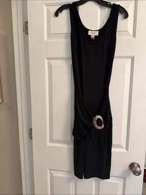 NWT Black Sleeveless Draped Dress with Decorative Ring